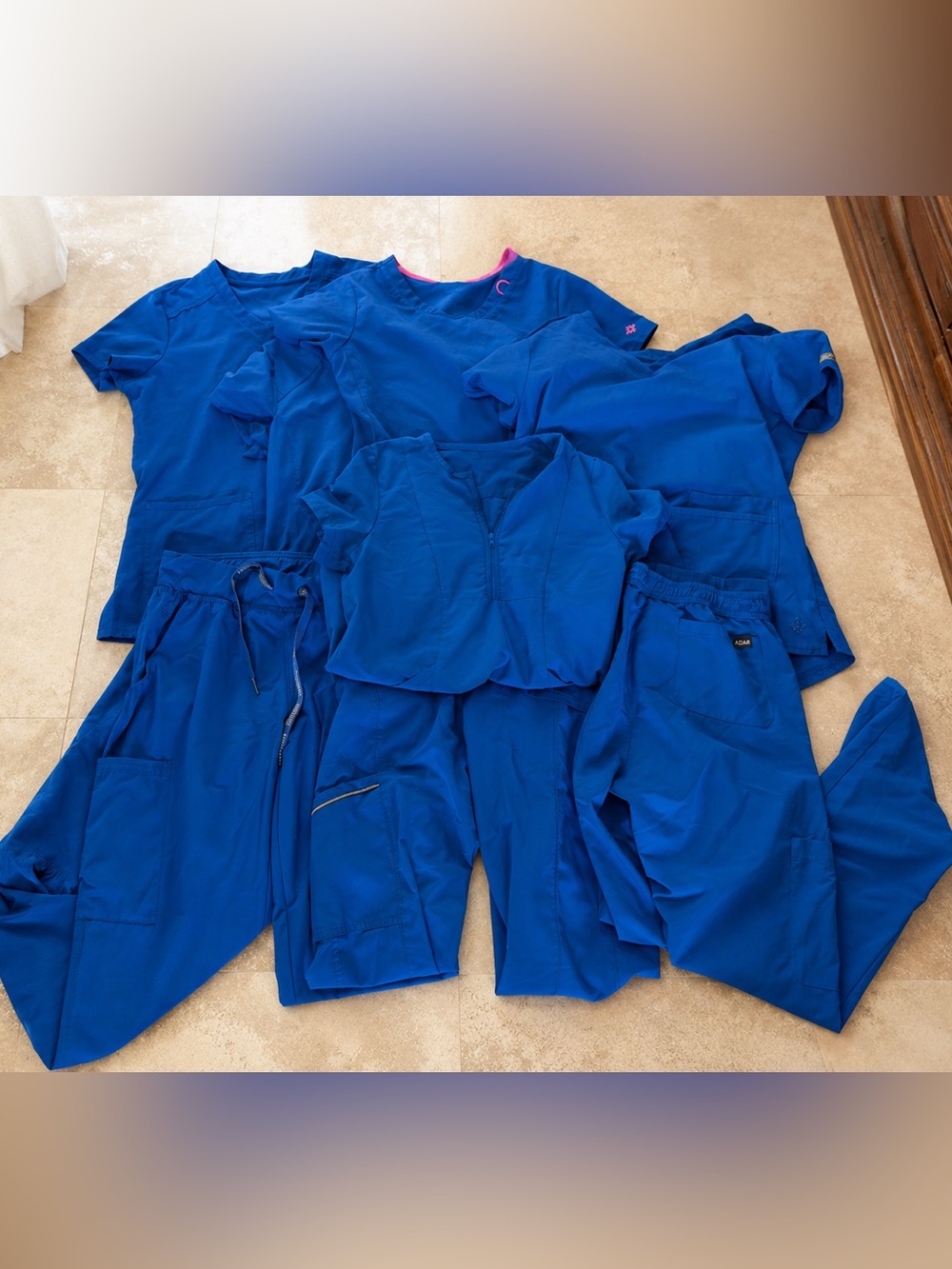 XS and Small Royal Blue Scrub Pants & Tops Set
